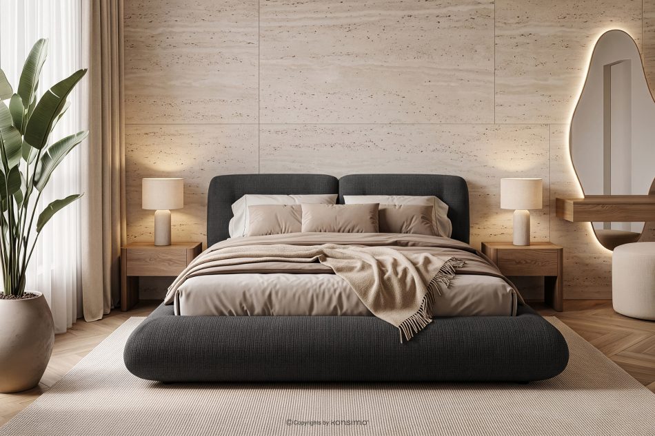 BERO Niedriges Polsterbett mit Bettrahmen 140 cm Anthrazit Chenille-Stoff anthrazit - Foto 14