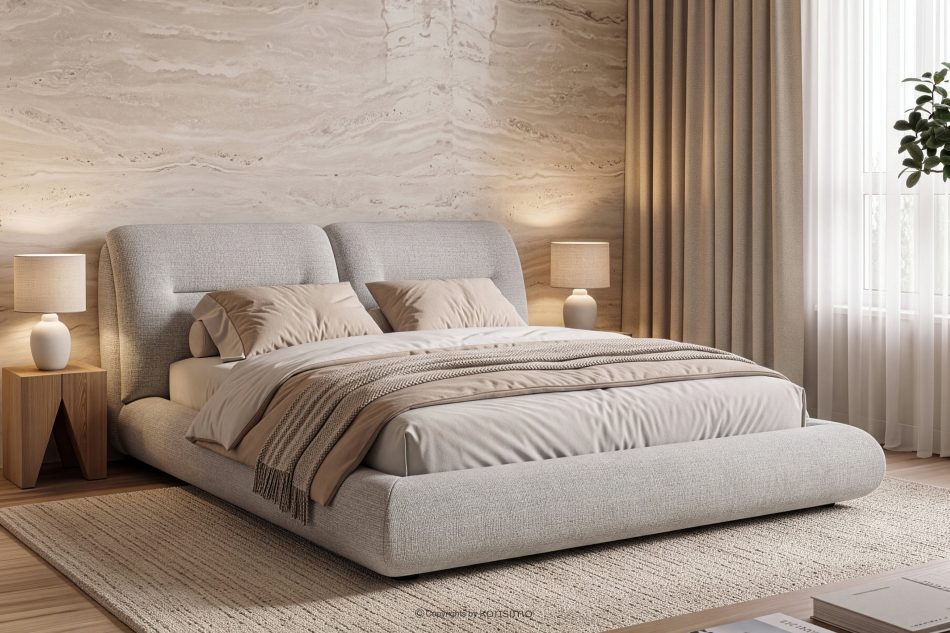 BERO Niedriges Polsterbett mit Bettrahmen 140 cm Hellgrau Chenille-Stoff hellgrau - Foto 12