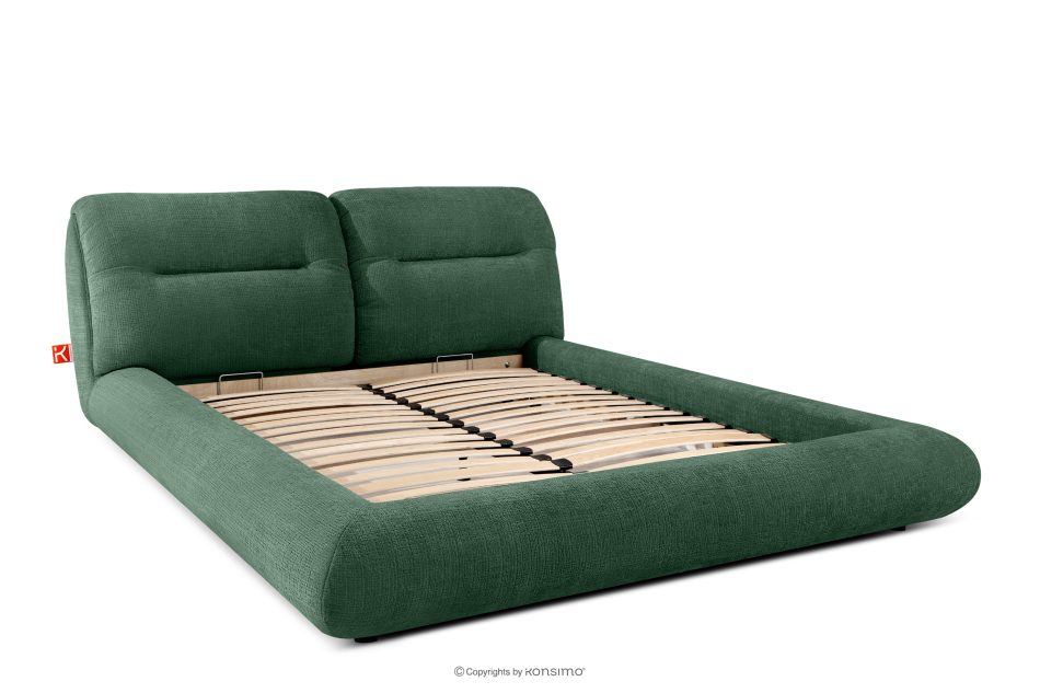 BERO Niedriges Polsterbett mit Bettrahmen 140 cm Grün Chenille-Stoff grün - Foto 2