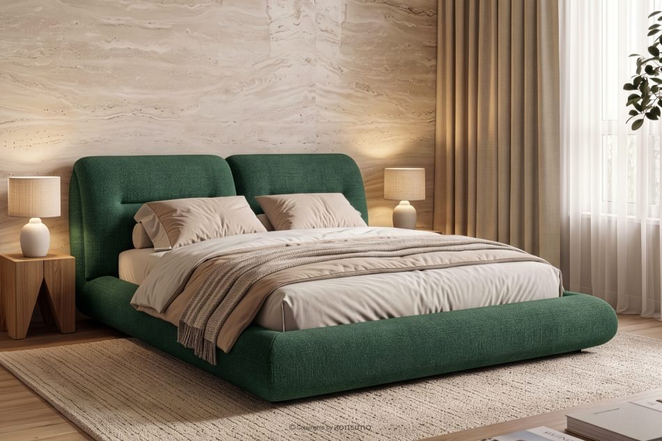 BERO Niedriges Polsterbett mit Bettrahmen 140 cm Grün Chenille-Stoff grün - Foto 12