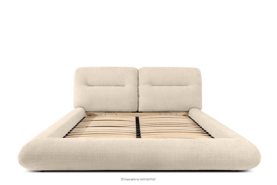 BERO Niedriges Polsterbett mit Bettrahmen 140 cm cremefarbener Chenille-Stoff cremefarben - Foto 3