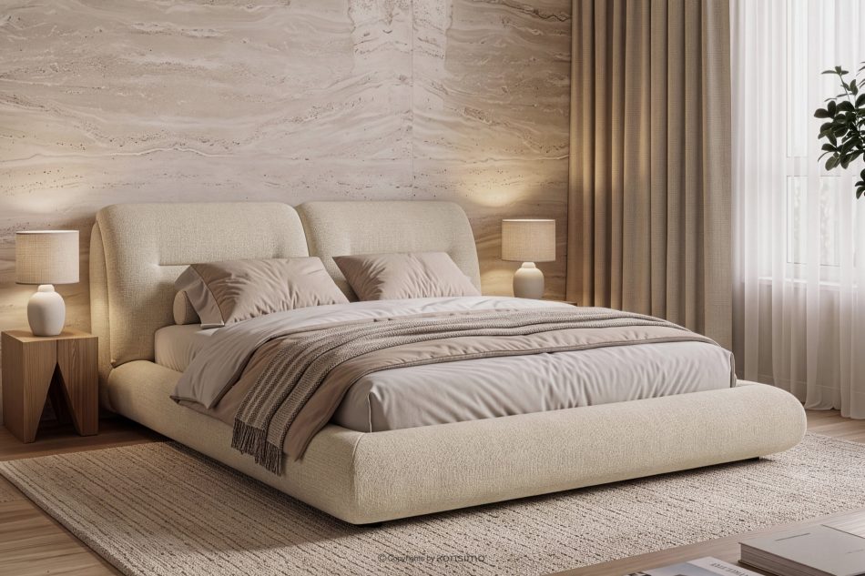 BERO Niedriges Polsterbett mit Bettrahmen 140 cm cremefarbener Chenille-Stoff cremefarben - Foto 12