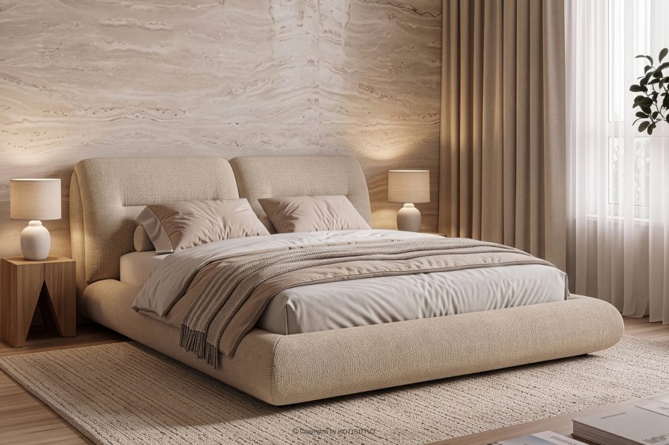 BERO Niedriges Polsterbett mit Bettrahmen 140 cm beiger Chenille-Stoff beige - Foto 12