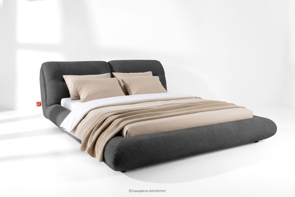 BERO Niedriges Polsterbett mit Bettrahmen 160 cm anthrazitfarbener Chenille-Stoff anthrazit - Foto 1
