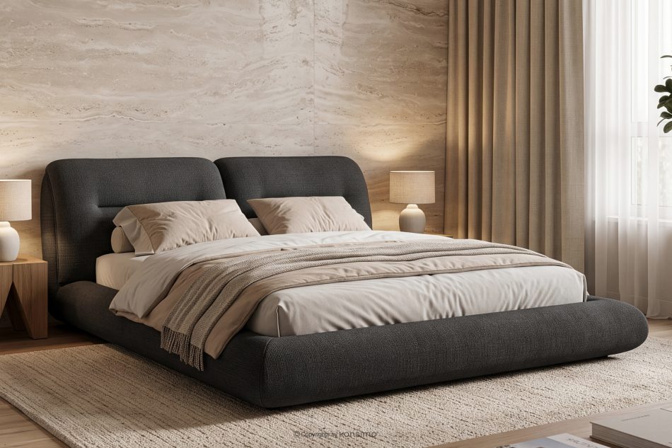 BERO Niedriges Polsterbett mit Bettrahmen 160 cm anthrazitfarbener Chenille-Stoff anthrazit - Foto 12