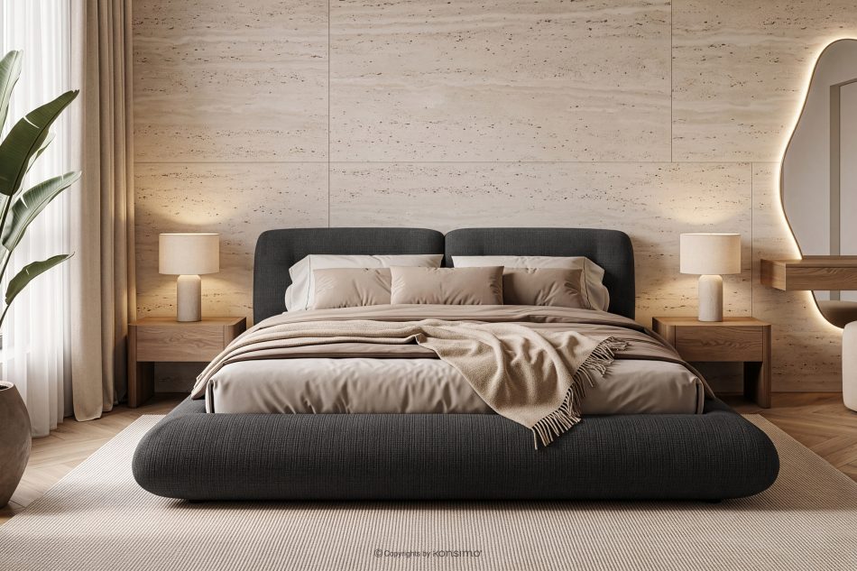 BERO Niedriges Polsterbett mit Bettrahmen 160 cm anthrazitfarbener Chenille-Stoff anthrazit - Foto 14
