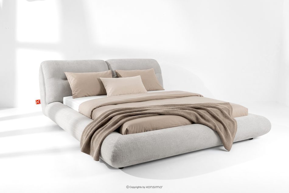 BERO Niedriges Polsterbett mit Bettrahmen 160 cm hellgrau Chenille-Stoff hellgrau - Foto 1