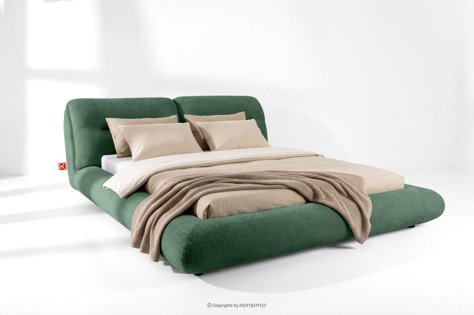 BERO Niedriges Polsterbett mit Bettrahmen 160 cm grün Chenille-Stoff grün - Foto 1