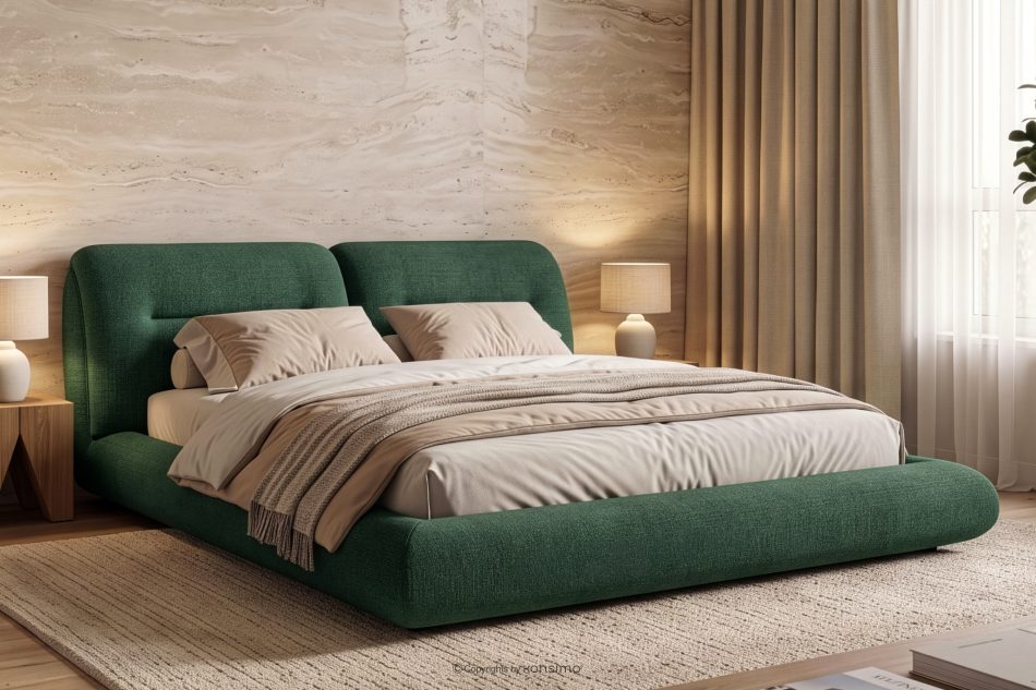 BERO Niedriges Polsterbett mit Bettrahmen 160 cm grün Chenille-Stoff grün - Foto 12