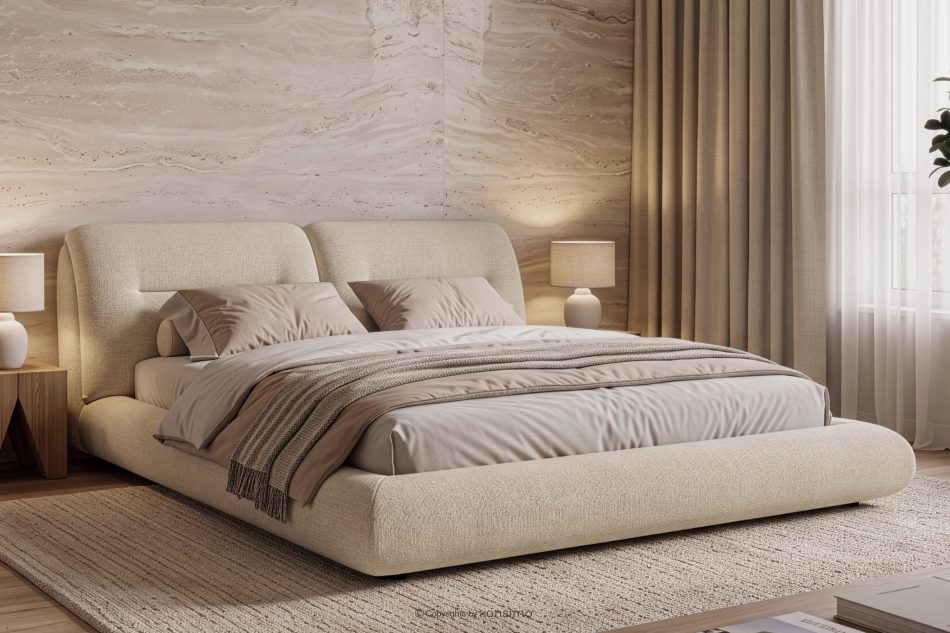 BERO Niedriges Polsterbett mit Bettrahmen 160 cm cremefarbener Chenille-Stoff cremefarben - Foto 12