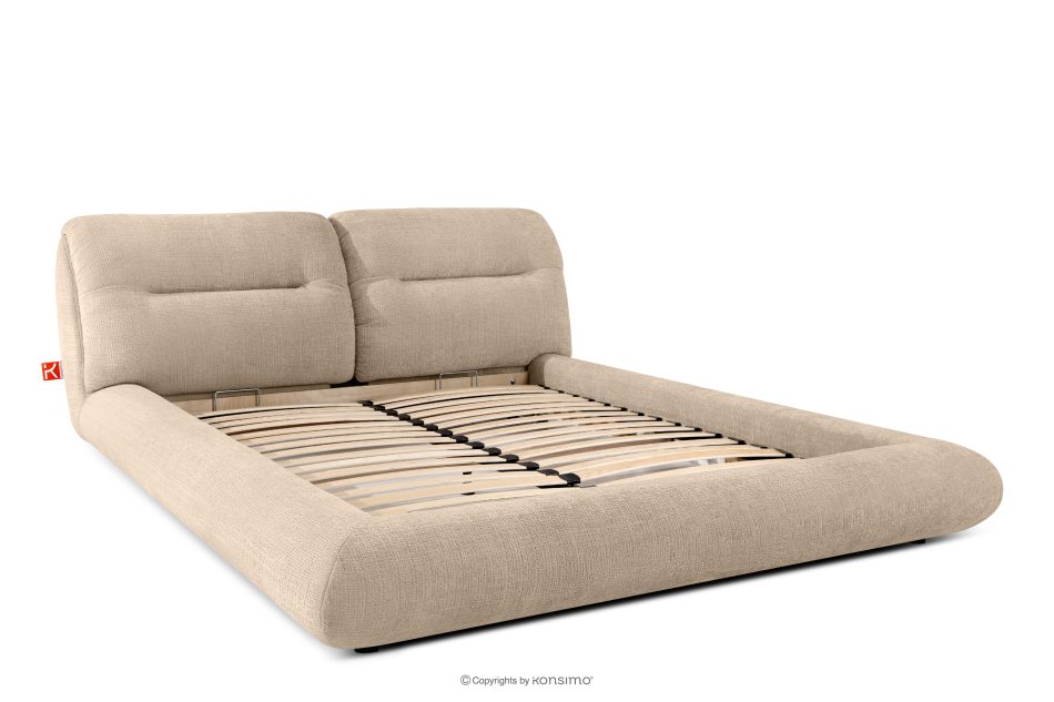 BERO Niedriges Polsterbett mit Bettrahmen 160 cm beiger Chenille-Stoff beige - Foto 2