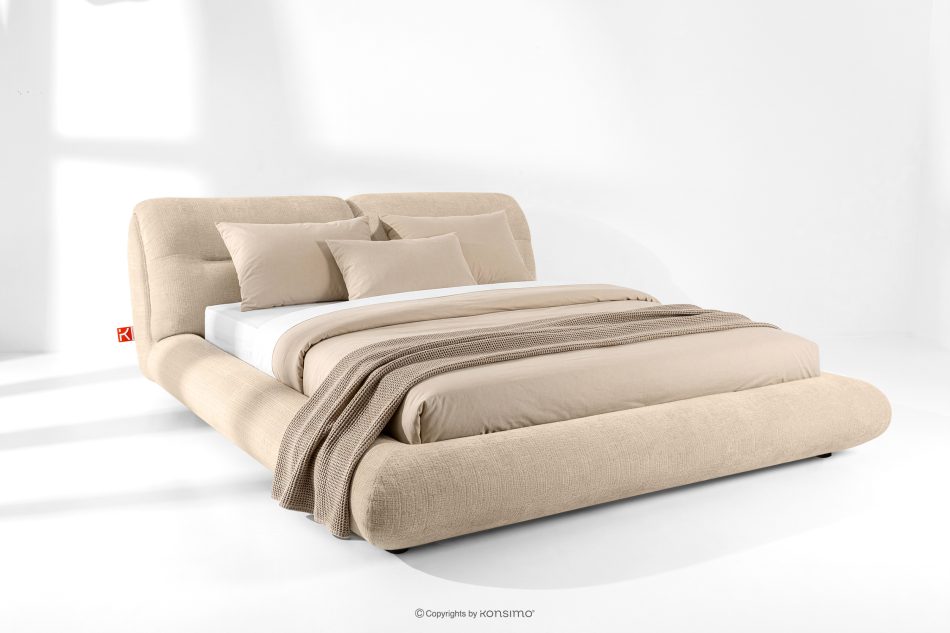 BERO Niedriges Polsterbett mit Bettrahmen 160 cm beiger Chenille-Stoff beige - Foto 1