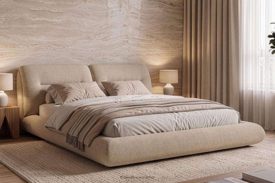 BERO Niedriges Polsterbett mit Bettrahmen 160 cm beiger Chenille-Stoff beige - Foto 12