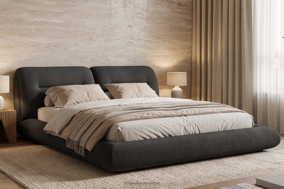 BERO Niedriges Polsterbett mit Bettrahmen 180 cm anthrazitfarbener Chenille-Stoff anthrazit - Foto 12