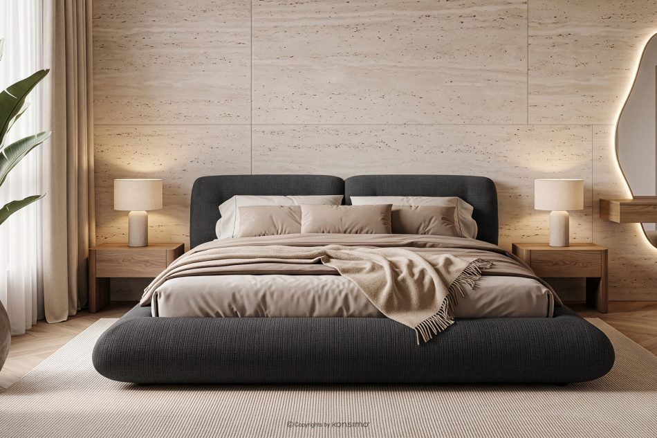 BERO Niedriges Polsterbett mit Bettrahmen 180 cm anthrazitfarbener Chenille-Stoff anthrazit - Foto 14