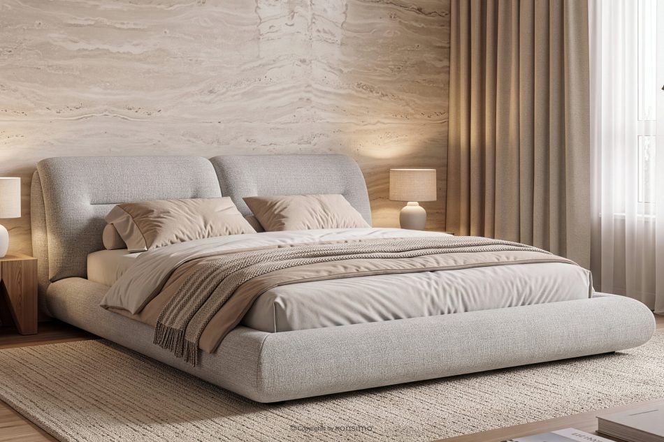 BERO Niedriges Polsterbett mit Bettrahmen 180 cm hellgrau Chenille-Stoff hellgrau - Foto 12