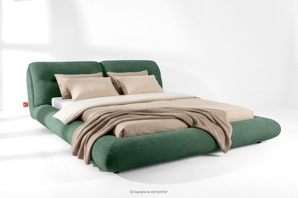 BERO Niedriges Polsterbett mit Bettrahmen 180 cm grün Chenille-Stoff grün - Foto 1