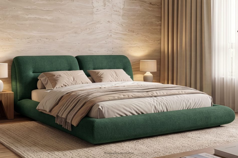 BERO Niedriges Polsterbett mit Bettrahmen 180 cm grün Chenille-Stoff grün - Foto 12