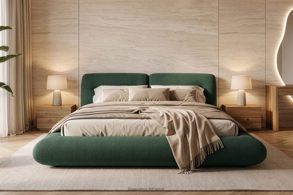 BERO Niedriges Polsterbett mit Bettrahmen 180 cm grün Chenille-Stoff grün - Foto 14