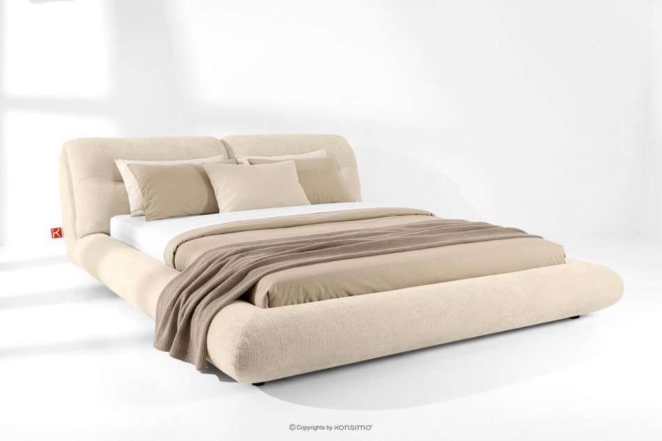 BERO Niedriges Polsterbett mit Bettrahmen 180 cm cremefarbener Chenille-Stoff cremefarben - Foto 1