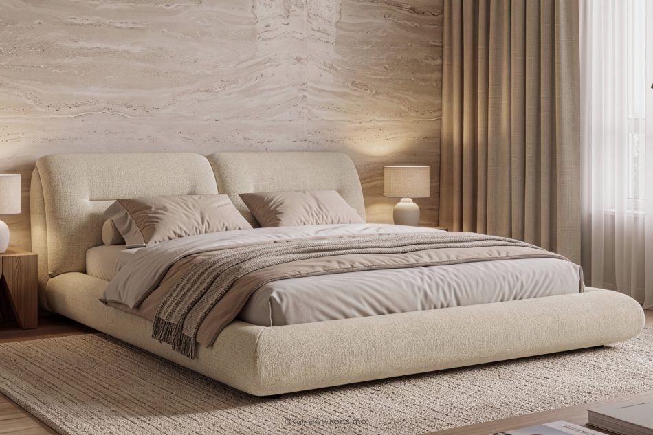 BERO Niedriges Polsterbett mit Bettrahmen 180 cm cremefarbener Chenille-Stoff cremefarben - Foto 12
