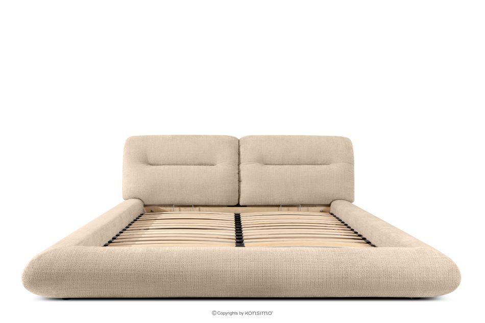 BERO Niedriges Polsterbett mit Bettrahmen 180 cm beiger Chenille-Stoff beige - Foto 3