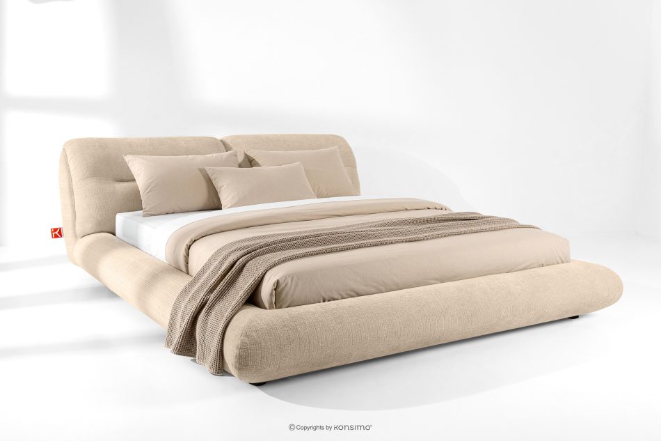 BERO Niedriges Polsterbett mit Bettrahmen 180 cm beiger Chenille-Stoff beige - Foto 1