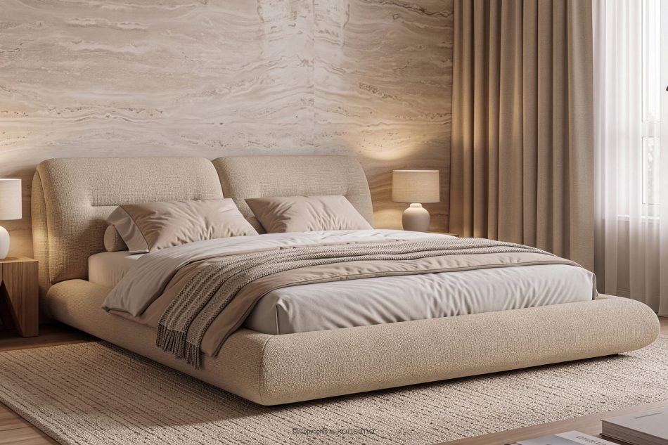 BERO Niedriges Polsterbett mit Bettrahmen 180 cm beiger Chenille-Stoff beige - Foto 12